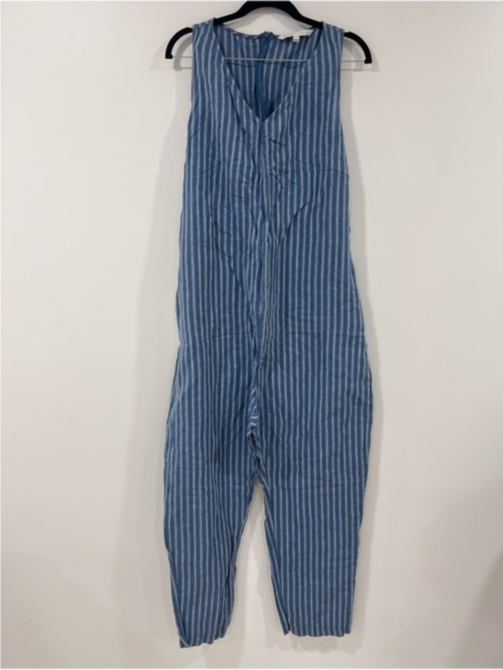 The Nines by HATCH Blue & White Vertical Stripe Jumpsuit